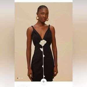 NWT FARM Rio Black Dress with White Floral Detail